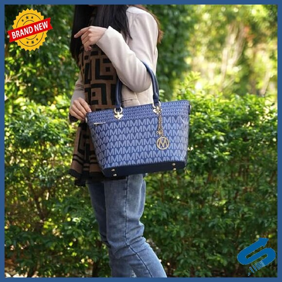 Vegan Leather Tote Bag with Crossbody Strap, 14.5" W - Picture 3 of 8